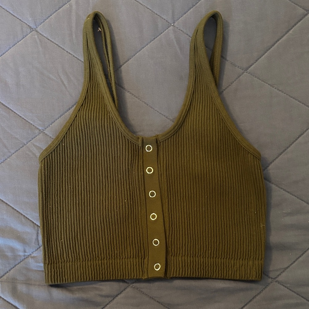 aerie Black Ribbed Snap-Front Cropped Tank